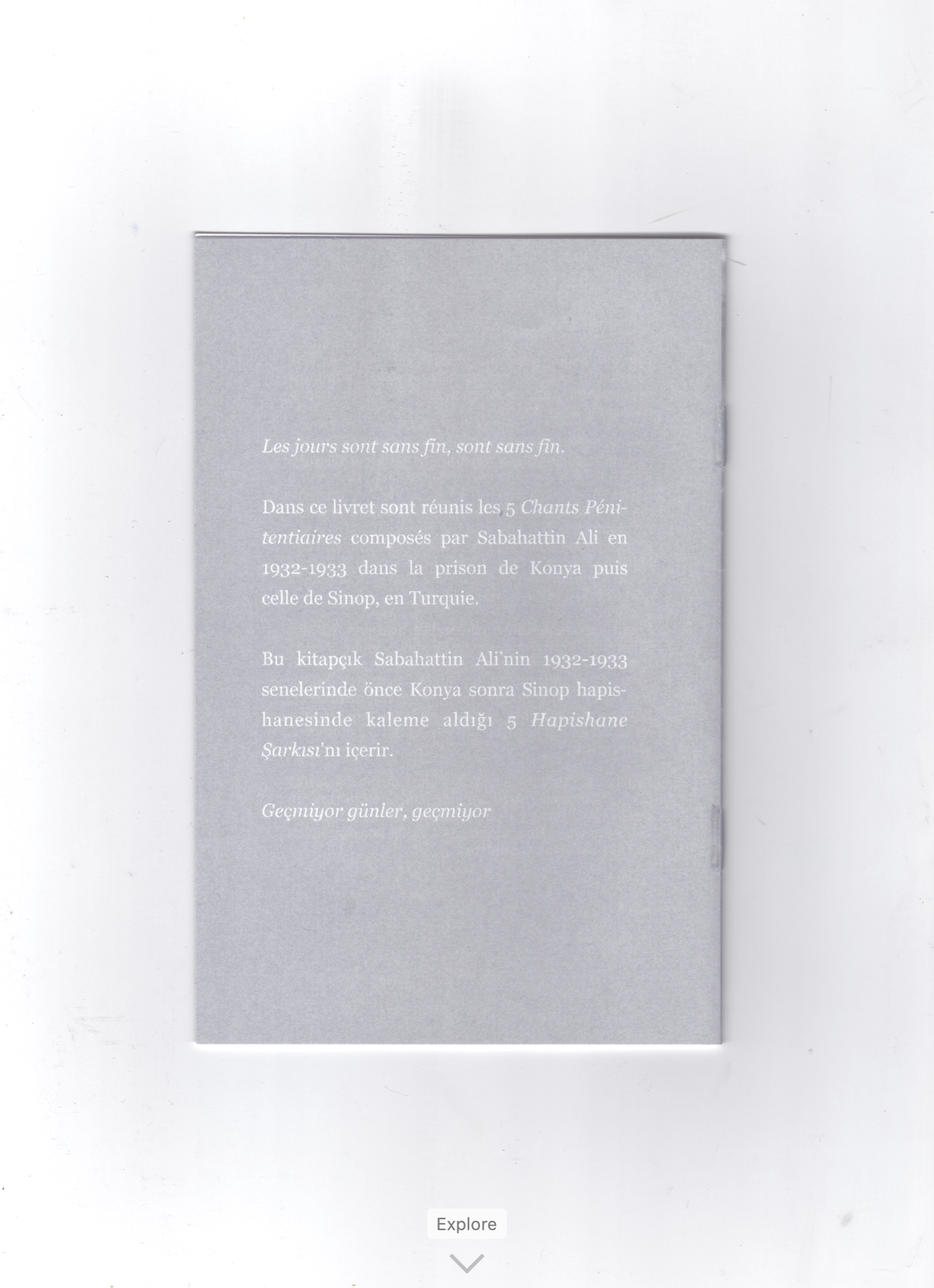 5 Hapishane Şarkısı/ 5 Chants pénitentiaires, Sabahattin Ali