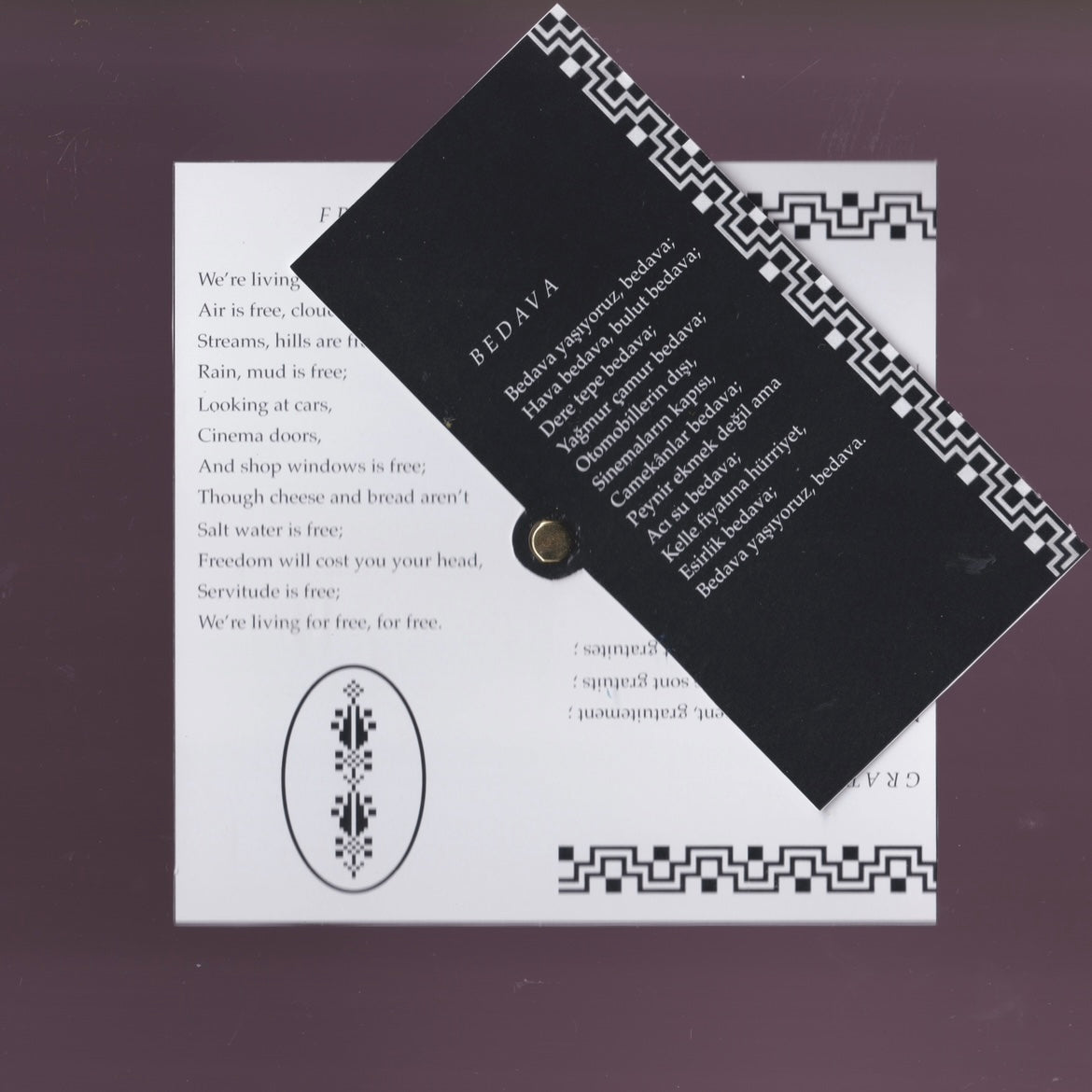 Bedava/ Free/ Gratuit, Orhan Veli - 5€ Donation to the Sameer Project (Gaza)